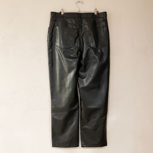 Abercrombie & Fitch The 90's Straight Ultra High Rise Pants in Black Vegan Leath - Picture 3 of 8